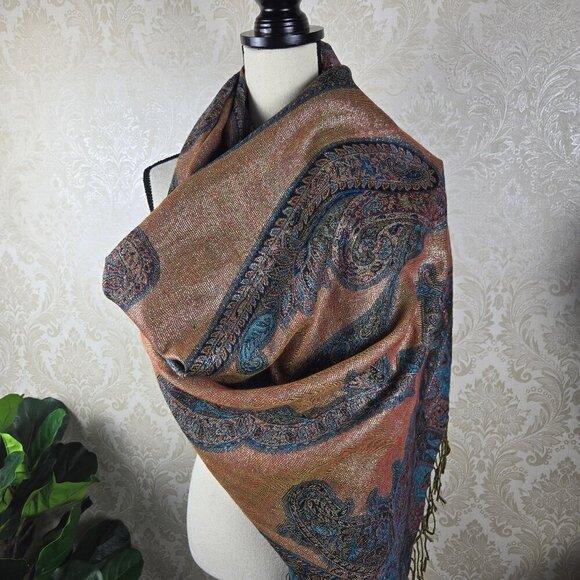 Capelli New York Colorful Paisley Pashmina Metallic Thread Fringed Ends NWT - Picture 7 of 13
